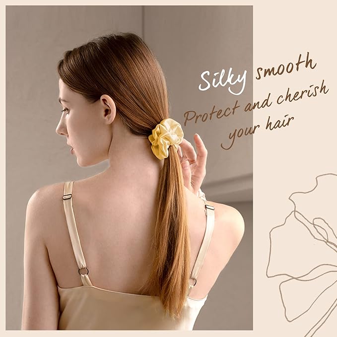 OLESILK 3 Count, 100% Mulberry Silk Scrunchies for Women, Silk Hair Ties for Curly Hair, Pink, Black, Navy, 19MM, 6A Grade, Hair Accessories