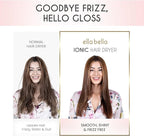 ELLA BELLA® Compact Plasma Hair Dryer, Advanced Plasma Technology Blow Dryer with Digital Display, Rapid Drying, Low Noise, & Luxury Velvet Travel Bag - Includes Diffuser & Nozzle- for All Hair Types