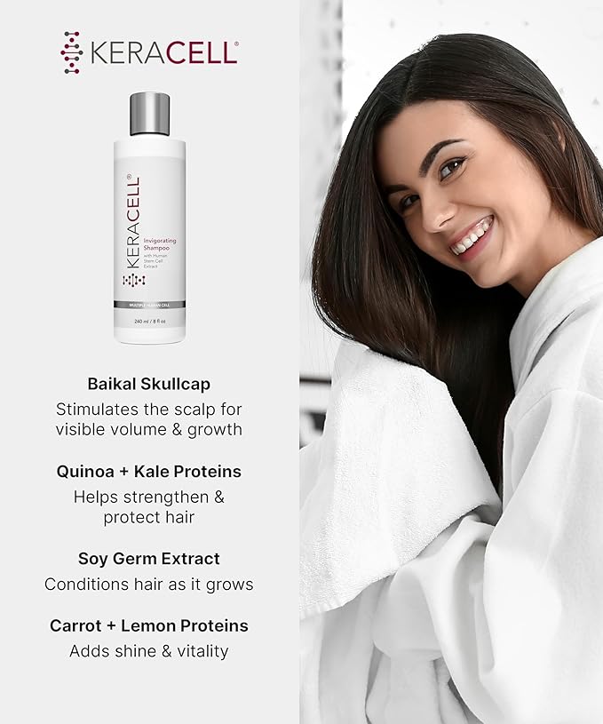 Invigorating Shampoo - Hair Growth Shampoo for Women & Men with Human Stem Cell Extract – Cleanses, Strengthens & Moisturizes to Support a Healthier Scalp & Fuller-Looking Hair - 8 oz