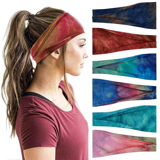 Headbands For Women Workout Wide Headband Yoga Head Bands For Women's Hair Accessories Fashion Band Tie Dye 6 Pack