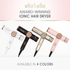 ELLA BELLA® Professional Ionic Hair Dryer with Diffuser • Negative Ion Blow Dryer • Suitable All Hair Types • Intelligent Heat Control & Rapid Drying Speeds • Lightweight Design • Low Noise Technology