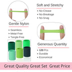 LuSeren 120 Pcs Green Hair Ties for Women, No Damage Soft Seamless Nylon Hair Elastics for Thick Hair, Ponytail Holders,6 Gradient Green Hair Accessories