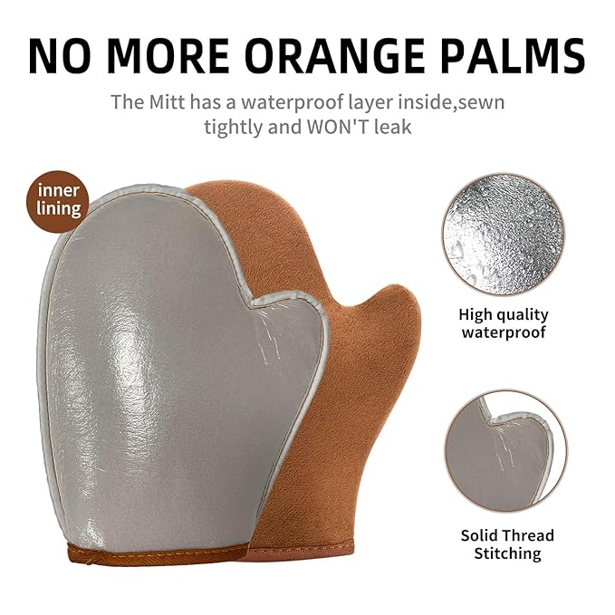 FUNAN Self Tanning Applicator Kit with Tanning Glove for Self Tan Mitt, Back Lotion Applicator, Mini Mitt and Ultra Soft Self Tanner Brush Bamboo Kabuki Brush, Brown