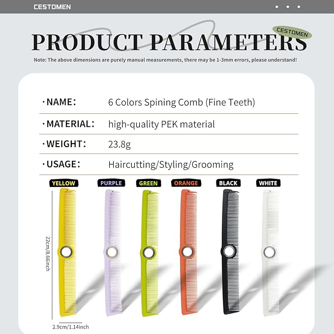 Professional Hair Cutting Comb - Rotatable Design Fine Tooth Barber Combs Anti-Static Styling Comb for Women and Men All Hair Types (Yellow)