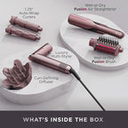 Shark FlexFusion Hair Straightener & Powerful Dryer with Diffuser, Fusion Hair Brush, Ceramic Air Styler with Auto-Wrap Curlers, Ceramic Plates, Cosmic Blush HD642S