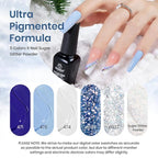 Beetles Christmas Gel Nail Polish Set 5 Winter Colors Dark Blue Glitter White Light Blue Silver Gel Polish with Sealing Gel Sugar Dust Powder Nail Sticker UV LED Needed Gifts for Women Sparkling Snow