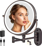 9" Wall Mounted Lighted Makeup Mirror,4000mAh Rechargeable Double Sided 1X/10X Magnifying Mirror with Light,3 Color Lights,Touch Dimmable,Extended Arm 360 Rotation Wall Mounted Makeup Mirror (Bronze)
