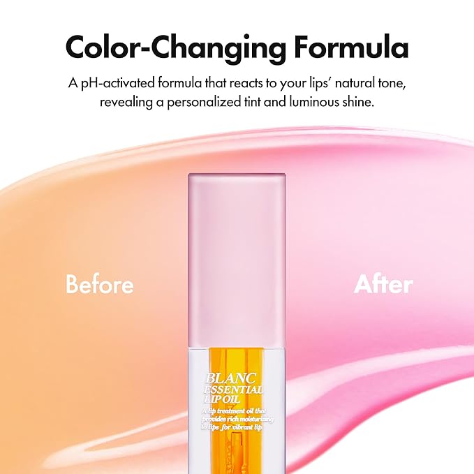 Blanc Essential Lip Oil - 50HR Moisturizing, Hydrating & Color Changing Korean Tinted Lip Oil Gloss Makeup with 6 Plant Extracts - Lightweight, Non-Sticky Finish 0.15 fl oz (#03 Apricot)