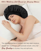 100% Mulberry Silk Bonnet for Sleeping Women, Real Pure Silk Bonnets, Double Layer Sleep Cap with Elastic Band for Curly Hair