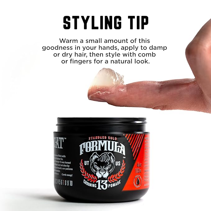 Formula 13 Pomade for Men - Medium Hold Water Based Mens Hair Gel and Hair Wax - Mens Hair Pomade, Hair Gel for Men, and Hair Clay that has a Warm Masculine Fragrance, Great Slick Back Hair Products