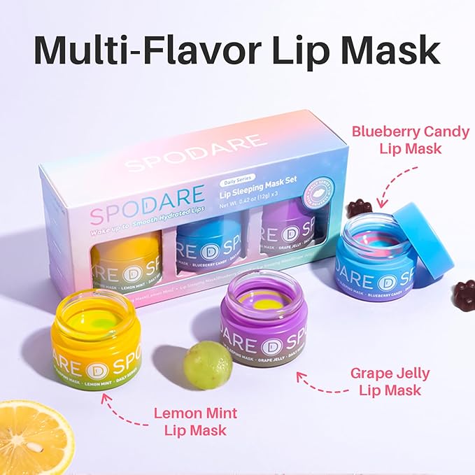 3-in-1 Dual-Color Sleeping Lip Mask Set – Blueberry, Grape & Lemon | Hydration & Repair for Dry Cracked Lips, Infused with Grape Seed Oil and Citrus Extracts for Rejuvenates Lips, 1.26 Fl Oz