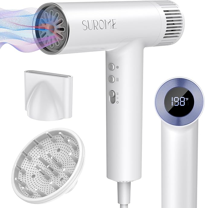 Blow Dryer,110000RPM High-Speed Brushless Motor, Fast-Drying Negative Ions Intelligent Constant Temperature Hair Care Dryers, Professional Hair Dryer with Attachments for Home&Salon (White)