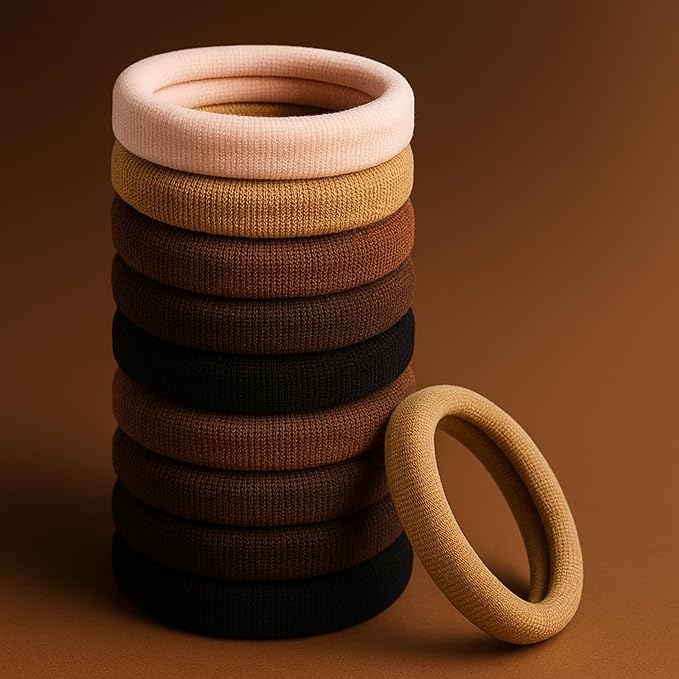 Best ouchless hair ties,100 Pcs Large Brown for Thick Curly Hair Elastic Band Ponytail Holder -Bulk for Women, Girls, Kids, Men - 8MM Thick, No Damage, Soft, Nylon, Stretchy, Cloth, Seamless, Fabric