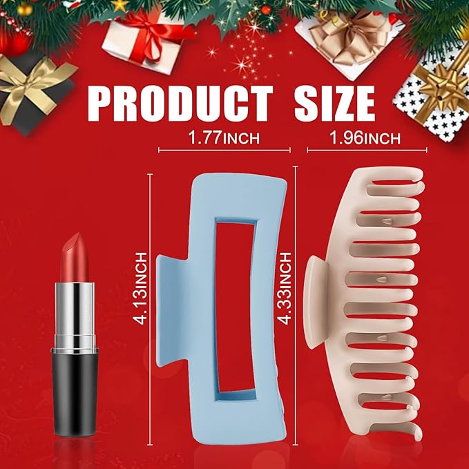 TOCESS Jumbo 4.33 Inch Hair Claw Clips for Women, 8 Pack Matte Non-Slip Rectangle Clips for Thick, Curly, Long or Straight Hair Girls