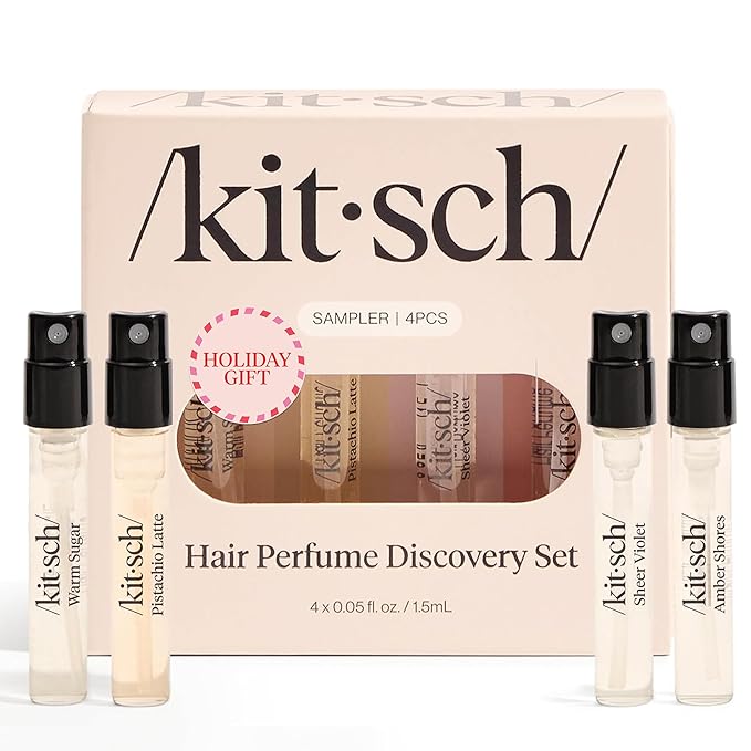 Kitsch Hair Perfume For Women (Discovery Set) - Pistachio Latte, Warm Sugar, Sheer Violet & Amber Waves - Patented Odor-Eliminating Technology, Hair Spray and Body Mist - 4 x 1.5mL