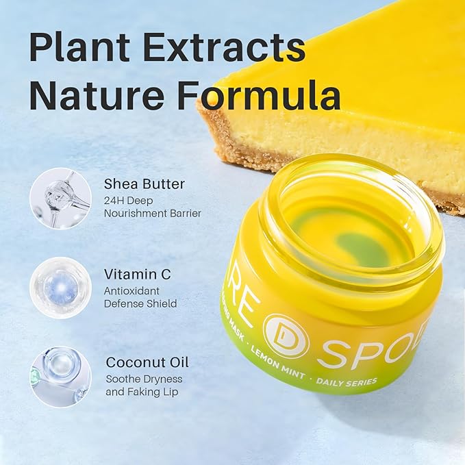 Lip Mask, Hydrating Overnight Lip Sleeping Mask, Lip Moisturizer for Dry Cracked Lips Care, Dual-Color Korean Lips Balm for Nourishing and Softening Lips, Minimizes Fine Lines - Lemon Mint