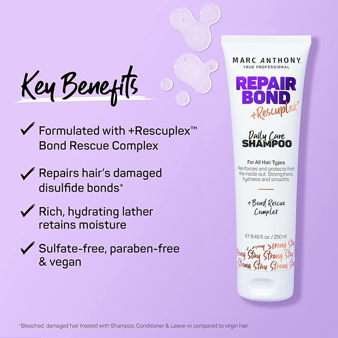 Marc Anthony Repairing Shampoo, Repair Bond +Rescuplex - Repairs, Strengthens & Maintains Bonds within Hair - Eliminates Frizz, Flyaways & Reduce Breakage - Dry & Damaged, Professional Treatment
