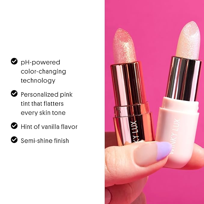 Winky Lux Rosé Glimmer Balm -Hydrating ph Lip Balm, Natural Pink Tint with pH Color Changing, Moisturize & Soften Lips While Leaving Sheer Pink Tint, with Vanilla Scent