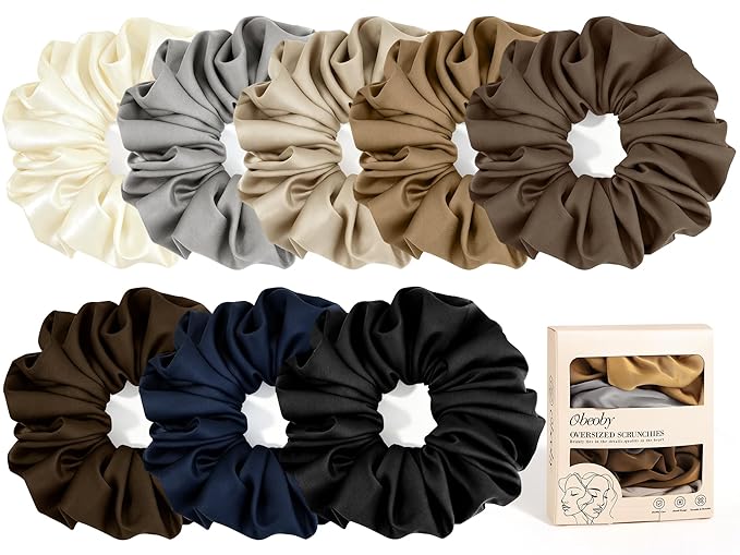 Large Satin Scrunchies, 8 Pack Sleepy Hair Tie Oversized 6inch Satin Scrunchies for Thick Hair Women Girl