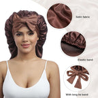 AWAYTR Long Satin Bonnet for Braids - Elastic Silk Hair Bonnets for Sleeping Night Cap Stretchy Tie Band for Women（Brown）
