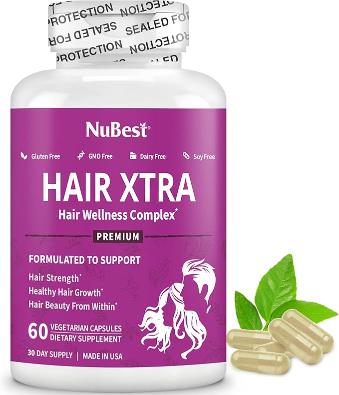 NuBest Hair Xtra - Hair Growth Vitamin for Faster Hair Growth | Natural Hair Thickening with Biotin, Zinc, MSM, B Vitamins, Choline - Hair Supplement, Hair Regrowth | 2 Months Supply