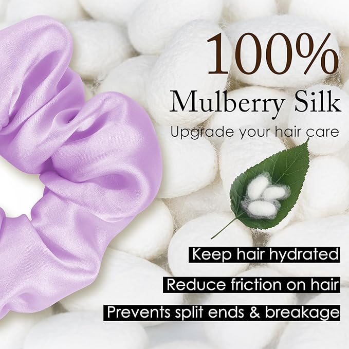 OLESILK 100% Mulberry Silk-Scrunchies for Hair Sleep, Women Grils Silk Hair Ties for Frizz & Breakage Curly Hair, No Damage, Elastics Ponytail Holder, 3 Pack