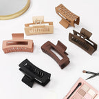 Hair Clip, 3.5 Inch Medium Square Claw Clips Rectangle Clips 6 Pack Rubber Paint Acrylic Plastic Metal, Non-Slip Design for Women Girls - Coffee