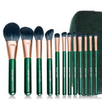 Natural Fiber & Goat Hair Makeup Brush Set Professional, Combined Hair Makeup Brushes Set with Case by Luxury ENZO KEN, Emerald Green Cosmetic Brushes Makeup Set, Natural Bristle Makeup Brushes.