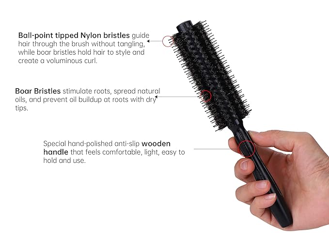 PERFEHAIR Round Hair Brush - 1.8 Inch, Boar & Nylon Bristle Volumizing Roller Hairbrush for Women or Men'S Short, Medium, Fine, Thin Hair Blow Drying Or Styling