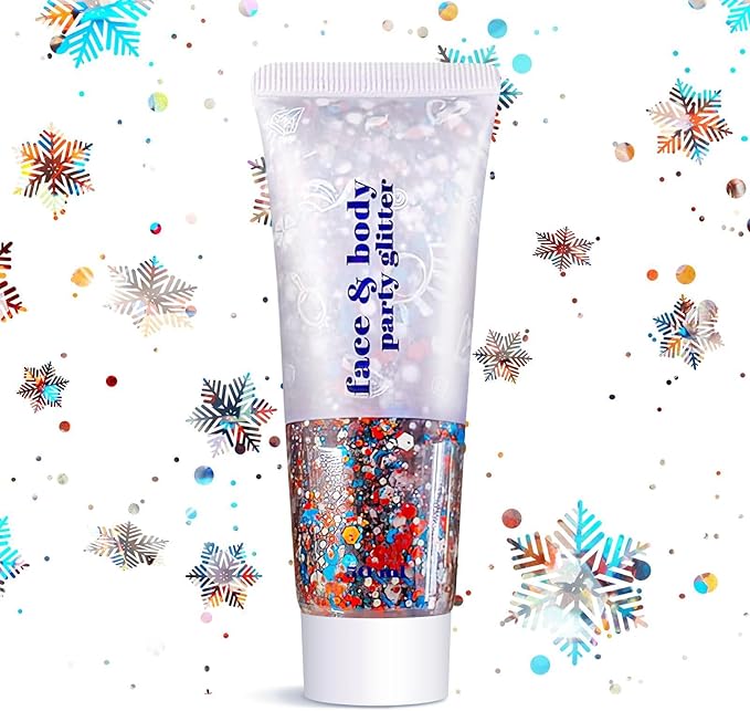 Christmas Face Glitter - Holiday Gift for Women Girls, Chunky Sparkling Glitter Makeup, Party Costume Accessories Christmas Stockings (USA Pride Body Glitter)