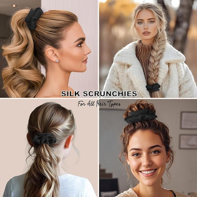 6 Pcs Silk Satin Scrunchies for Hair Sleep Silk Hair Ties for Women Girls Hair Scrunchies for Ponytails Holders Smooth Hair Accessories Gentle on Hair