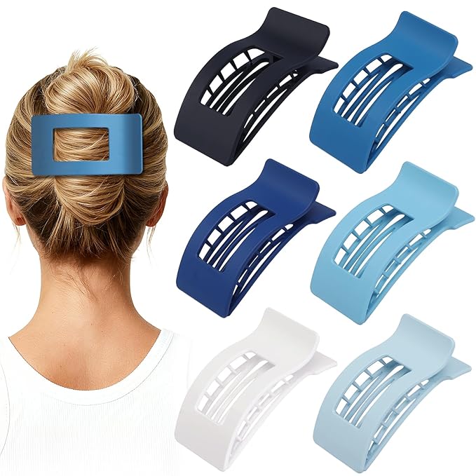 French Flat Hair Clips for Women 6pcs Hair Claw Clips for Thick or Thin Hair Matte Claw Clips for Girls Barrettes Non-Slip Strong Hold Hair Accessories for Women (Blue)
