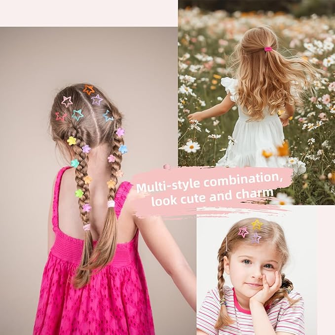1256 pcs Hair Accessories for Girls Ponytail Holders Toddler Hair Ties with 30 pcs Mini Hair Clips 20 pcs Star Hair Clips