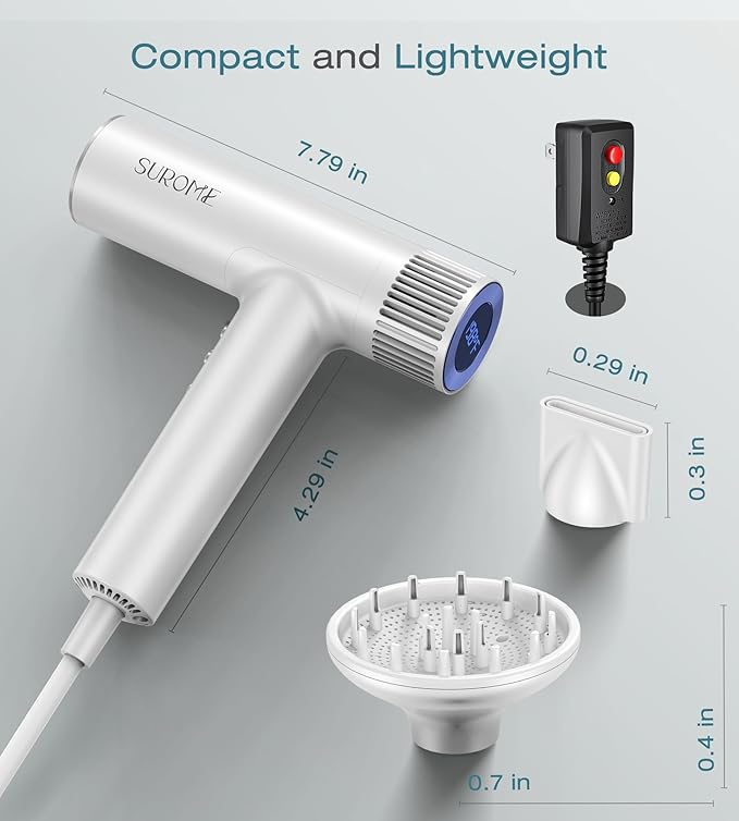 Blow Dryer,110000RPM High-Speed Brushless Motor, Fast-Drying Negative Ions Intelligent Constant Temperature Hair Care Dryers, Professional Hair Dryer with Attachments for Home&Salon (White)