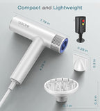 Blow Dryer,110000RPM High-Speed Brushless Motor, Fast-Drying Negative Ions Intelligent Constant Temperature Hair Care Dryers, Professional Hair Dryer with Attachments for Home&Salon (White)