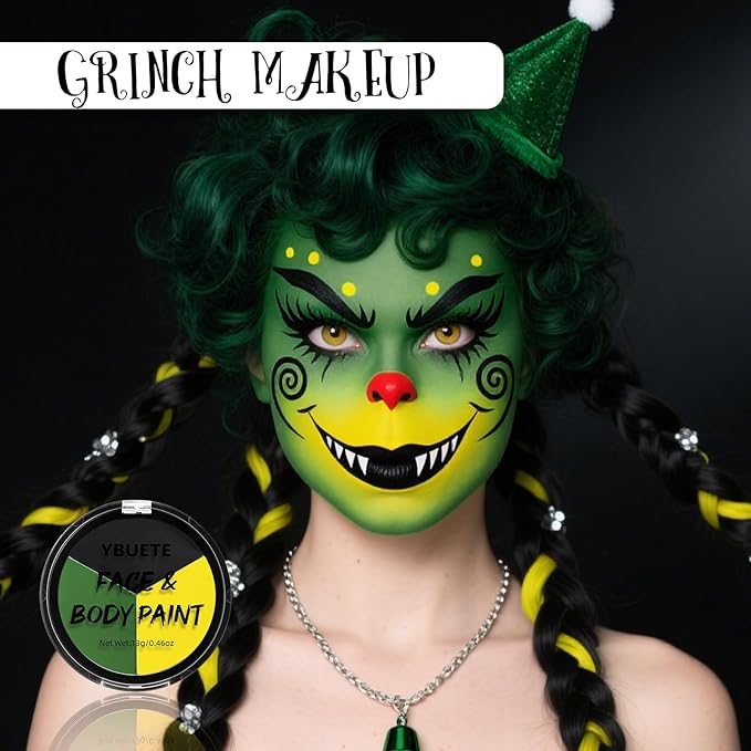 Black Yellow Bright Green Body Paint, Waterproof SFX Makeup for Adult Halloween Cosplay Witch Monster, Full Coverage Non-Toxic Face Painting for Stage Performances and Festival Designs