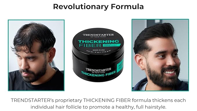 TRENDSTARTER - THICKENING FIBER (4oz) - Medium Hold - Matte Finish - Premium Hair Thickening Clay Pomade - Water-Based - All-Day Hold Styling Product