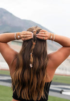 K'lani Game Day Hair Tie Bracelets – 5-Pack Stretchy No-Crease Hair Ties & Stylish Bracelets – Team Color Accessory for Hair or Wrist - Orange & White, Medium