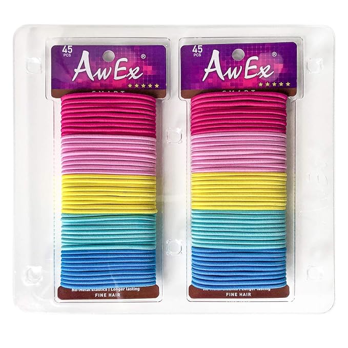 AwEx Colorful Ponytail Holders for THIN Hair,0.12 inch (3 mm) in Thickness,5.5 inches(140 mm) Regular Loop Hair Bands,No Metal Hair Elastics,Hair Ties for FINE Hair