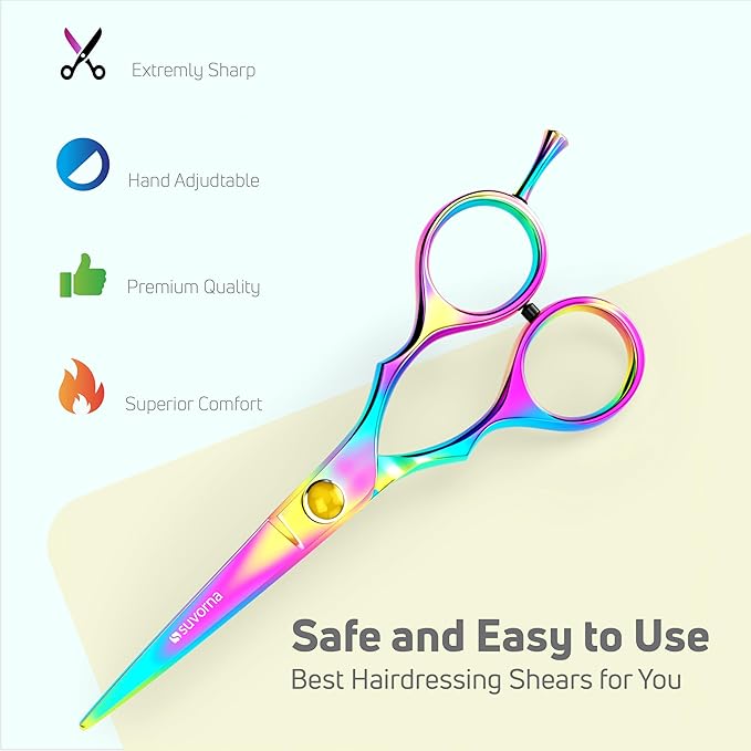 Suvorna 5.5" Multicolor Hair Cutting Scissors for Professionals, Barbers - Hair Shears for Cutting, Trimming, Grooming - Sharp Hair Scissors Professional - Right Hand Barber Scissors for Men and Women
