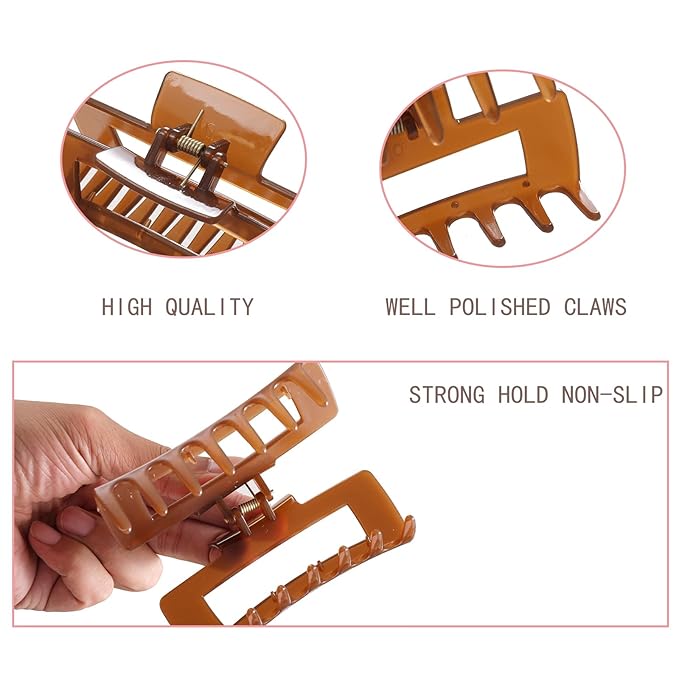 12 Pack Square Claw Clips, Big and Small Neutral Rectangle Hair Claw Clips, Non-slip Matte Large Hair Clips for Women,Strong Hold jaw clip for Thick Thin Hair (clear Jelly colour)