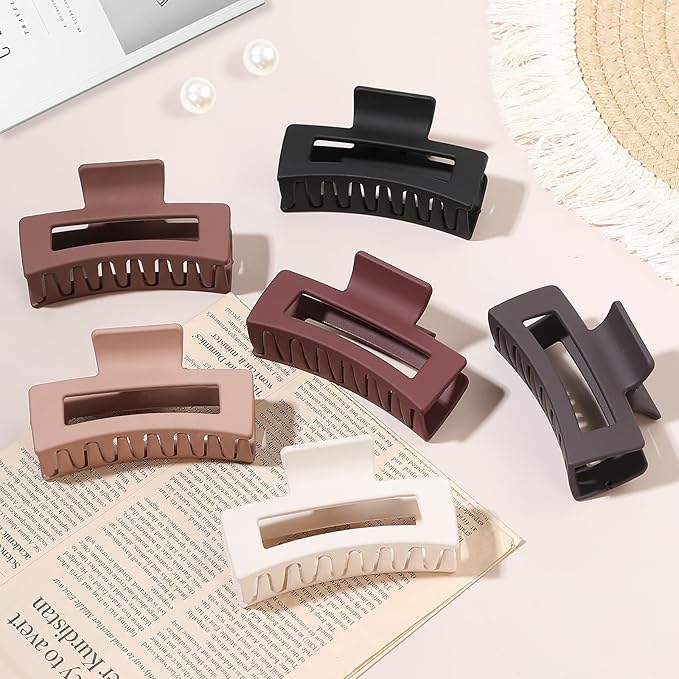 3.5 Inch Medium Hair Claw Clips 6 Pack Hair Clips for Women Square Rectangle Claw for Hair Banana Jaw Clips Hair Accessories for Girls -Brown Scarlet
