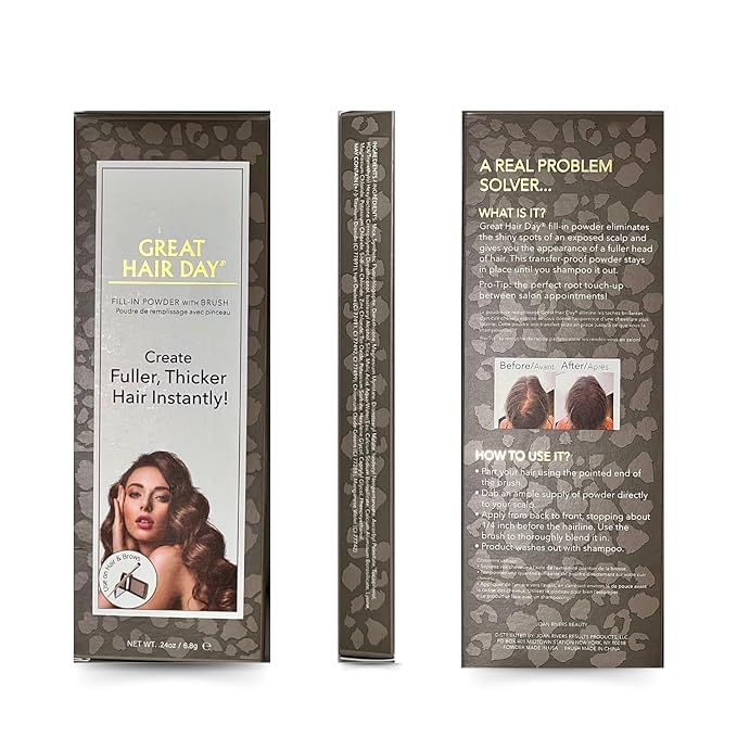 Joan Rivers Great Hair Day Root Touch Up Powder – Fill-in Powder for Thicker, Fuller Looking Hair (Brunette)