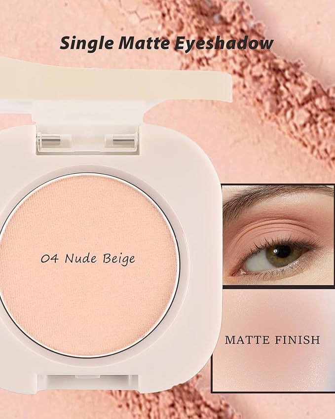 Single Matte Eyeshadow,Nude Beige Eye Shadow Palette Primer Base Hightlight Makeup,High Pigment Waterproof Pressed Eye Shadows Powder with Smooth Lightweight Blendable Formula for Daily Eye Look-04
