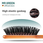 MR.GREEN Hair Brush Natural Maple Wide Board Massage Scalp Comb Air Cushion Anti-Static Detangle Brush For Curly Long Hair Both Women Men (Small)