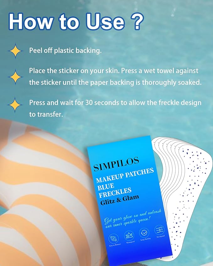 Blue Face Glitter - Waterproof and Long-Lasting Body Glitter Speckles, Sparkle Makeup Patches for Festivals and Parties (BLUE - 8 Sheets)