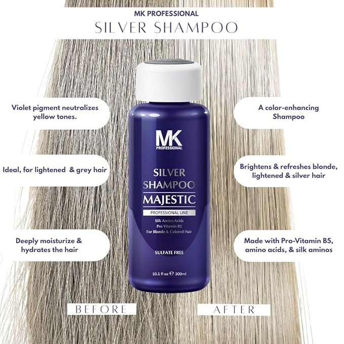 MK PROFESSIONAL Sultate Free Silver Shampoo, Infused with Pro Vitamin B5 for Coloured Hair, Repair, Strengthens, Nourishes All Hair Types, Adds Shine & Leaves Hair Feeling Soft - 10.1 Fl Oz (300ml)