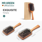 MR.GREEN Hair Brush Natural Maple Wide Board Massage Scalp Comb Air Cushion Anti-Static Detangle Brush For Curly Long Hair Both Women Men (Small)