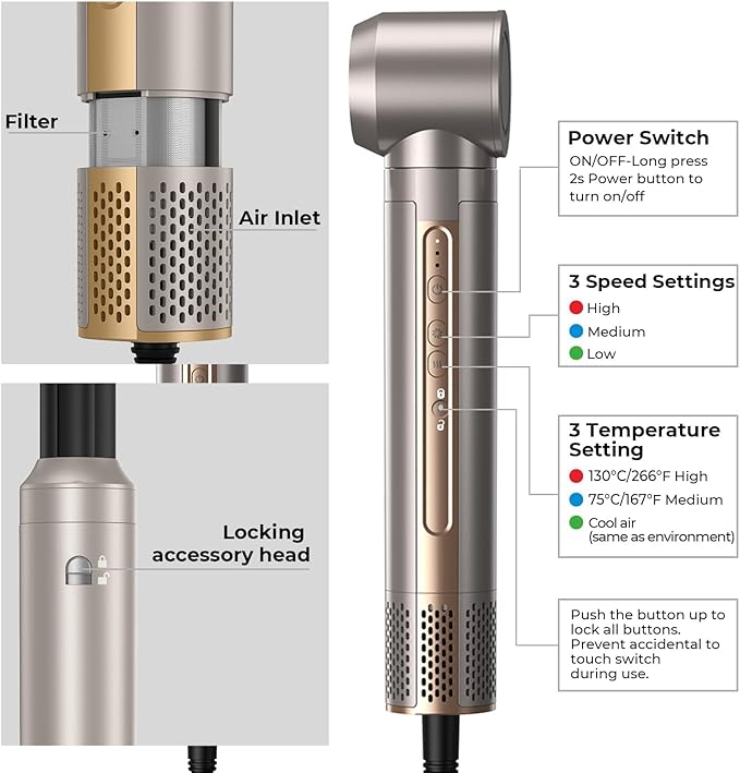 Hair Dryer Brush,Blow Dryer Brush with Attachments,110000 RPM Curly Twist 6 in 1 Air Style, Professional Ionic Hair Styling Tool, Left & Right Air Curler, Volumizer