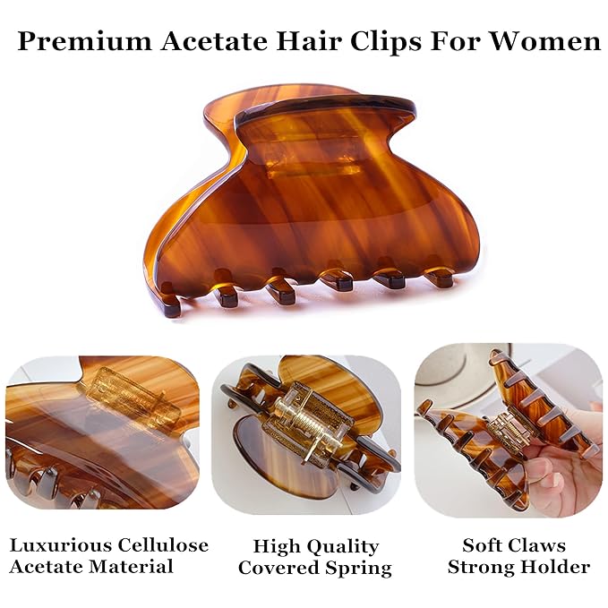 Womens Hair Clips Medium Claw Clips Tortoise Hair Jaw Clips Celluloid Hair Claw Clamps Acetate Hair Clip 3 Pack,Tortoise Shell/Tokyo/Brown